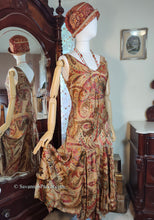 Load image into Gallery viewer, FABULOUS Vintage 1920s-30s Inspired Ralph Lauren Autumn Print Silk Satin Deco Flapper Dress - Green Label Couture - 90s does 20s
